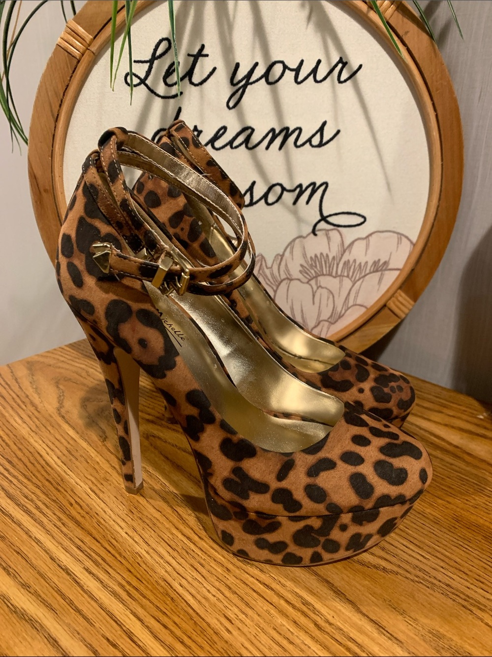 Anne Michelle Leopard Print Platform Ankle-Strap Heels - Brown & Black